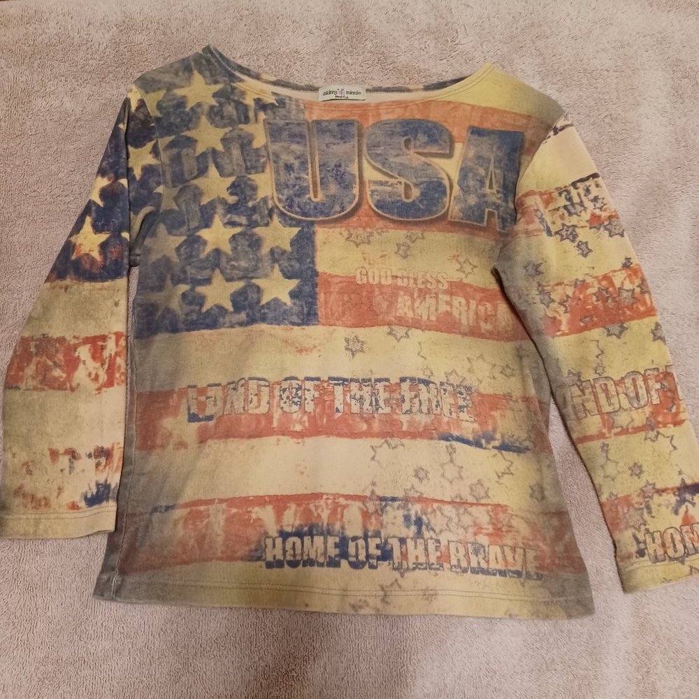 USA flag, vintage Skinny Minnie shirt, women/junior M/L
